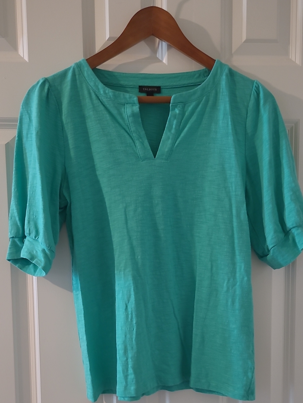 Talbots Aqua Split-Neck Puff Sleeve Tunic